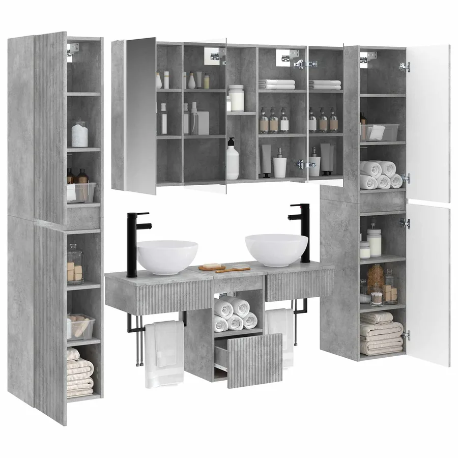 Ensemble de mobilier de salle de bain 6 pcs Gris béton - 3