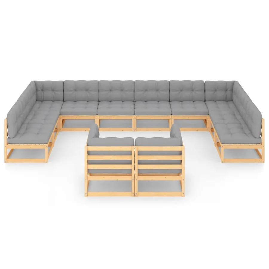Salon de jardin 12 pcs avec coussins Bois de pin massif - 3