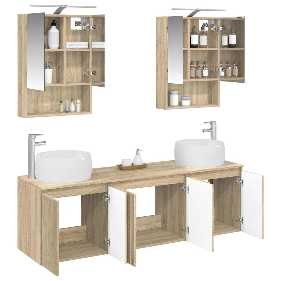 Ensemble d'armoire de salle de bain 5 pcs Chêne Sonoma - 3