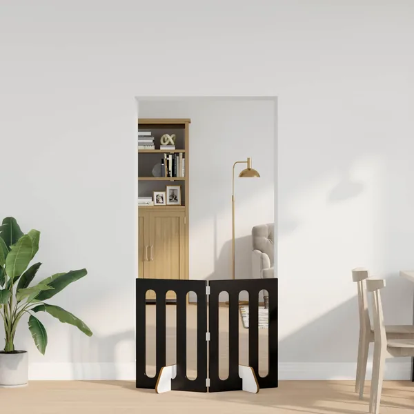 Clôture pliable pour animaux 2 pcs Chêne Noir Bois d’ingénierie