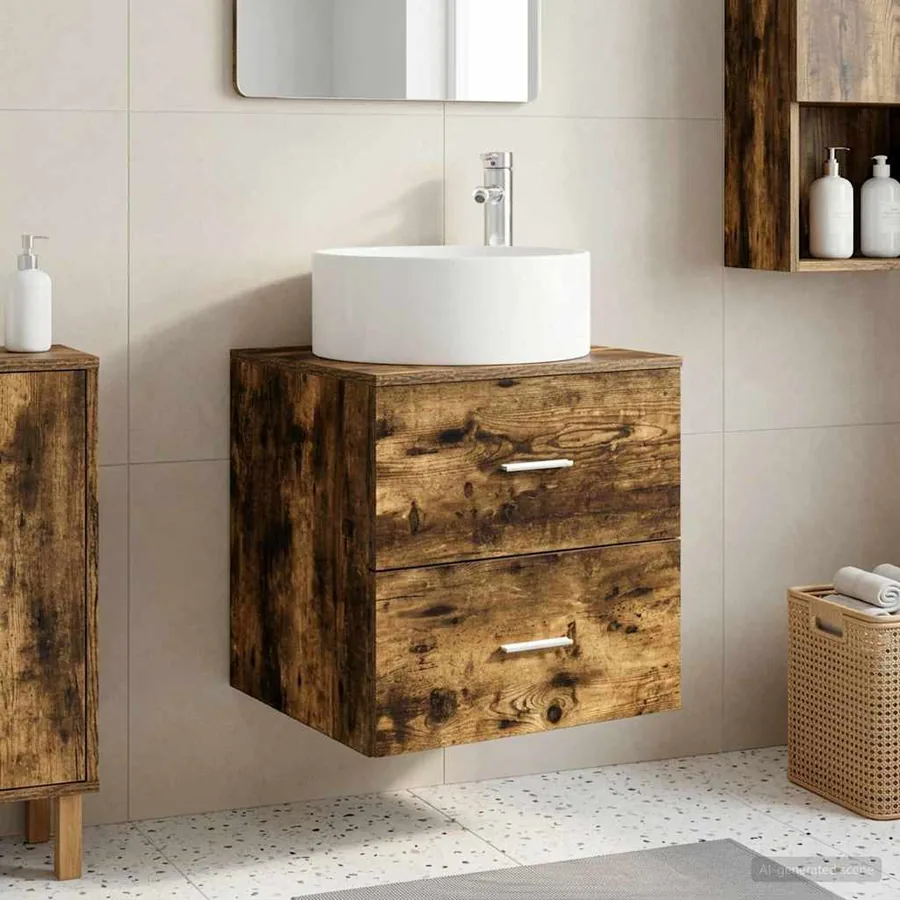 Vanité de lavabo mural Chêne fumé 49,5 x 44,5 x 65,5 cm