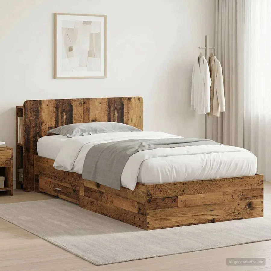 Cadre de lit avec rangement Bois ancien 100 x 200 cm