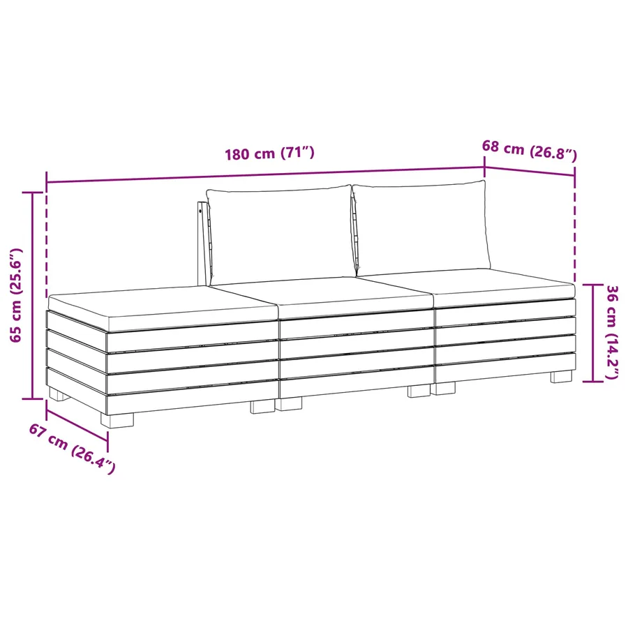 Ensemble de canapés d'extérieur avec coussin 3 Pièce Marron - 9