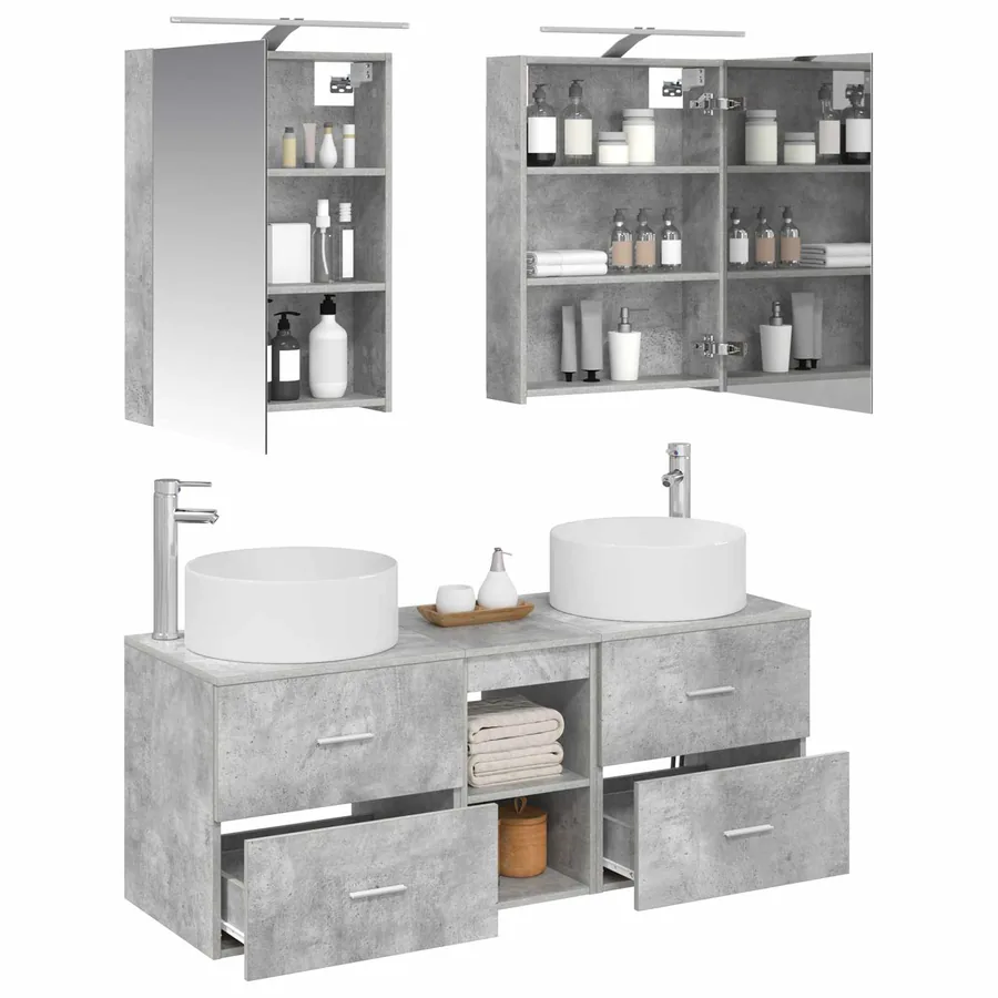 Ensemble de mobilier de salle de bain 5 pcs Gris béton - 3
