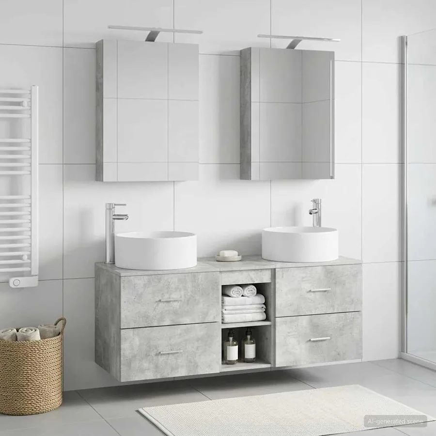Ensemble de mobilier de salle de bain 5 pcs Gris béton - 4