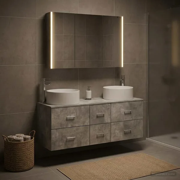 Ensemble de mobilier de salle de bain 4 pcs Gris béton