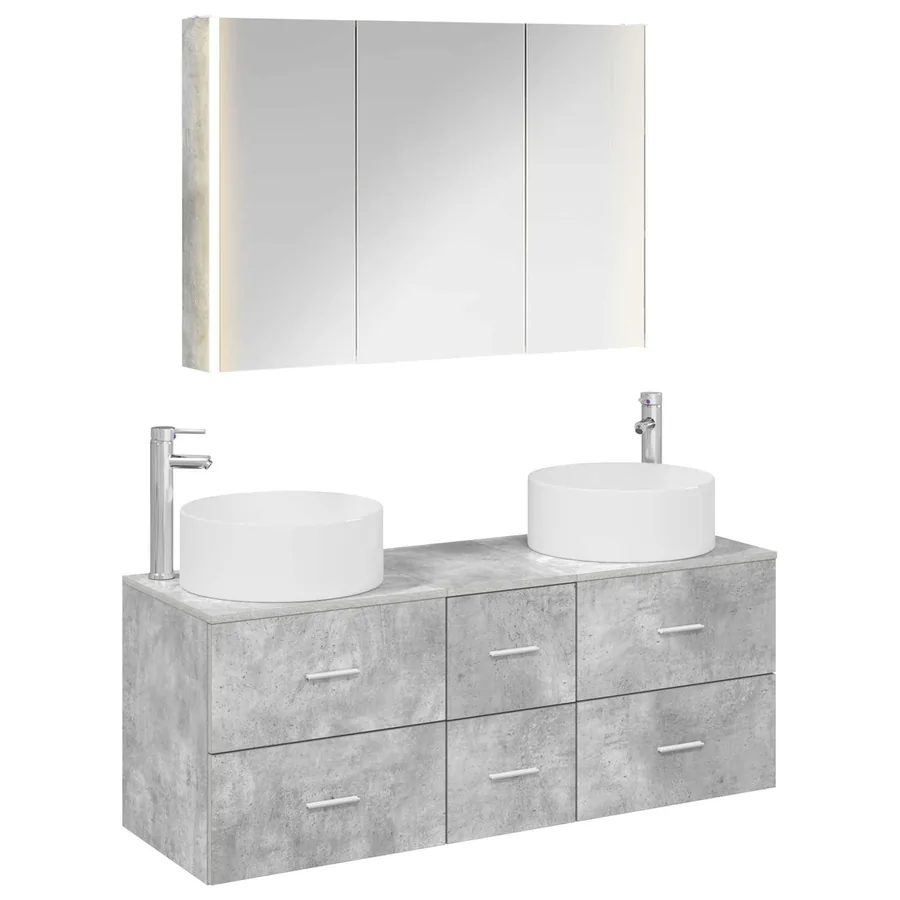 Ensemble de mobilier de salle de bain 4 pcs Gris béton - 2
