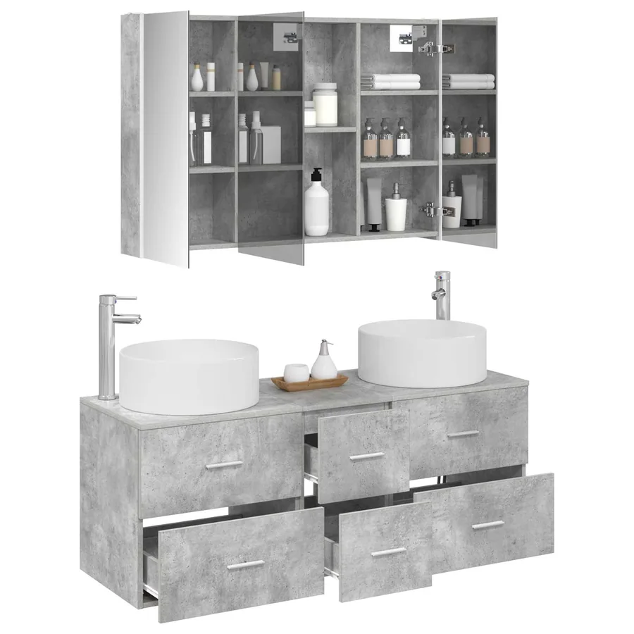 Ensemble de mobilier de salle de bain 4 pcs Gris béton - 3