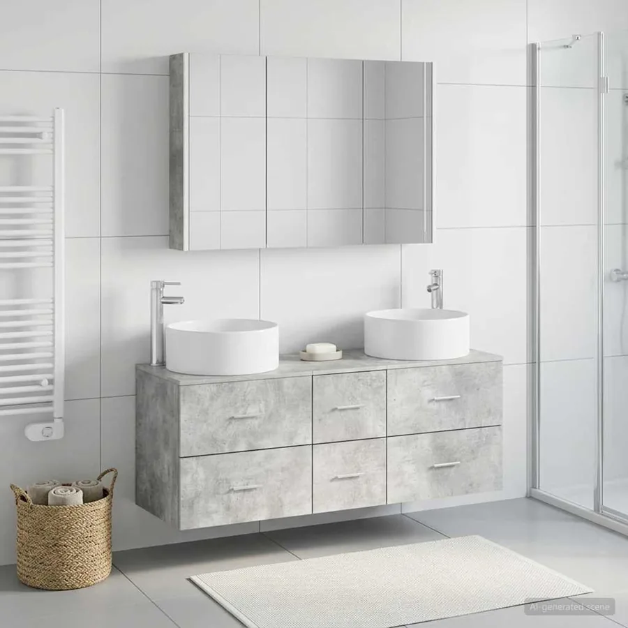 Ensemble de mobilier de salle de bain 4 pcs Gris béton - 4