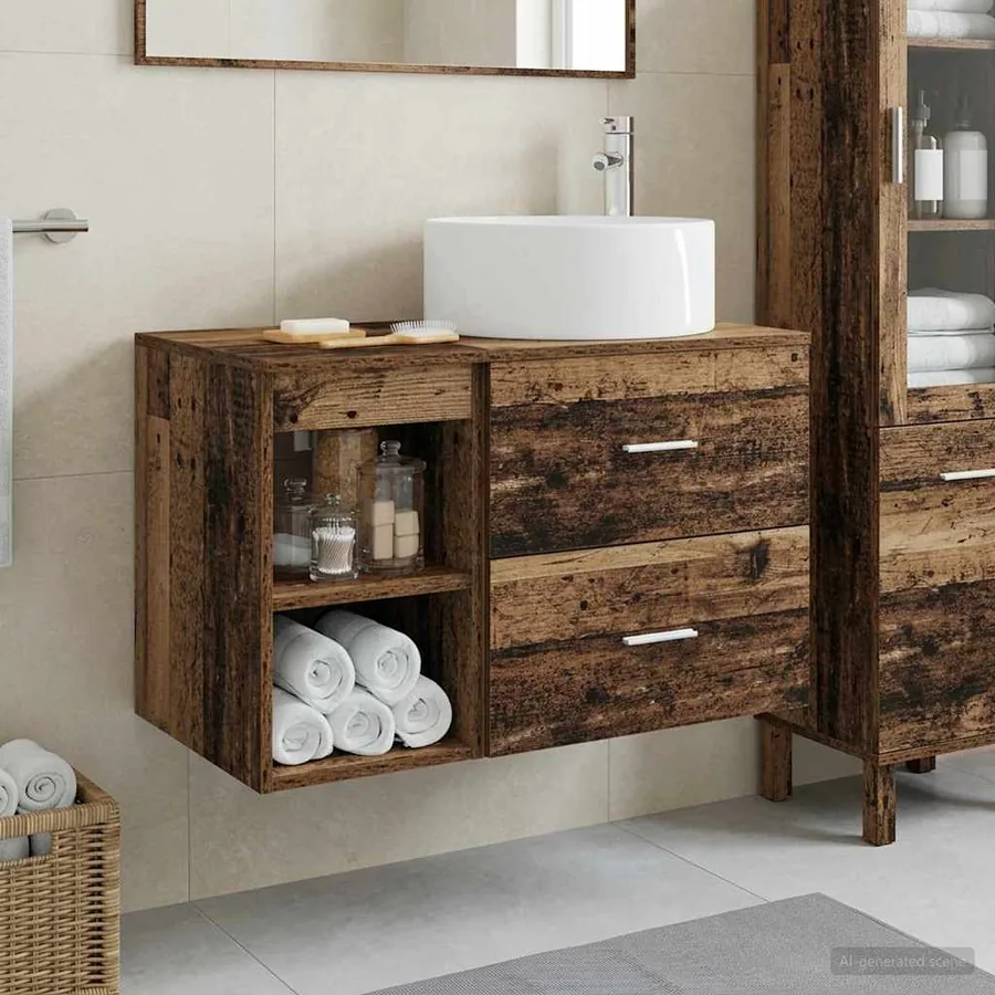 Ensemble de mobilier de salle de bain 2 pcs Bois ancien