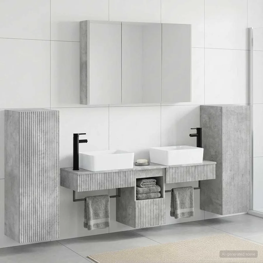 Ensemble de mobilier de salle de bain 6 pcs Gris béton