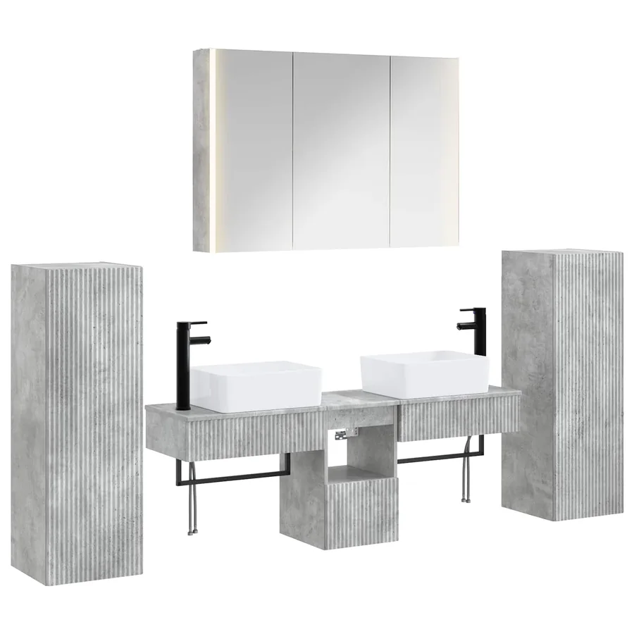Ensemble de mobilier de salle de bain 6 pcs Gris béton - 2