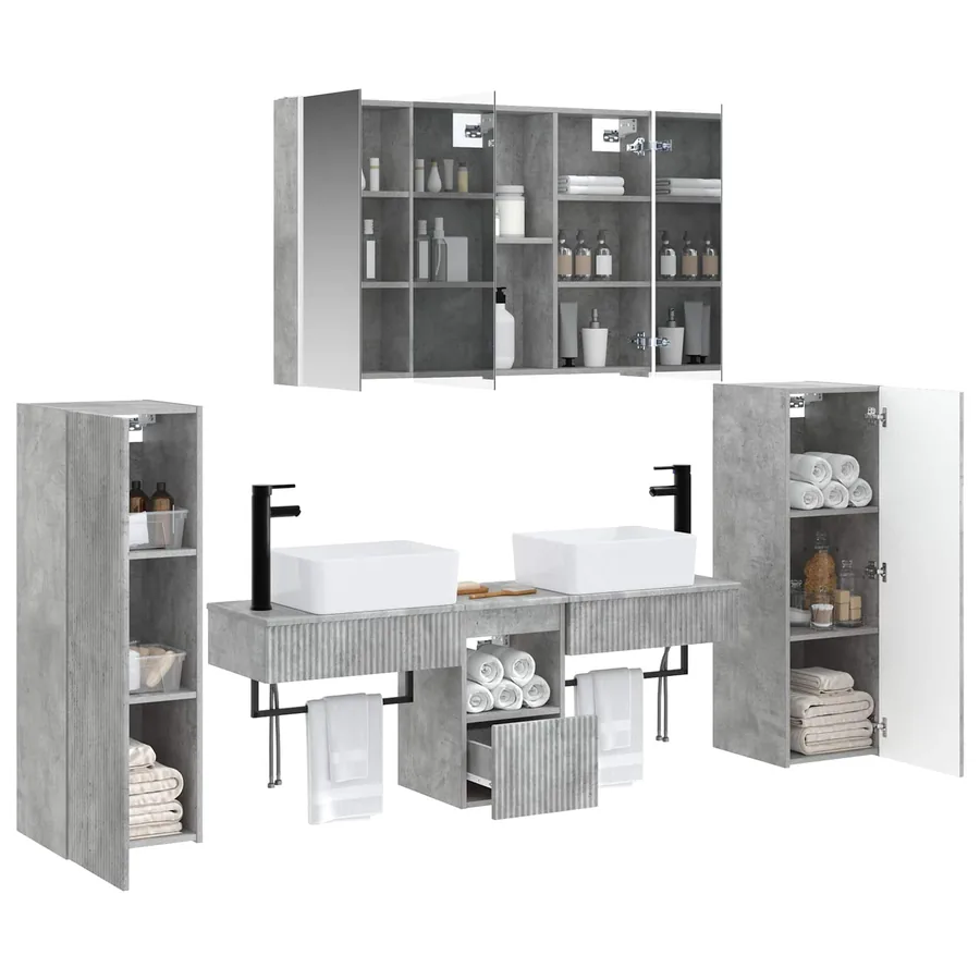 Ensemble de mobilier de salle de bain 6 pcs Gris béton - 3