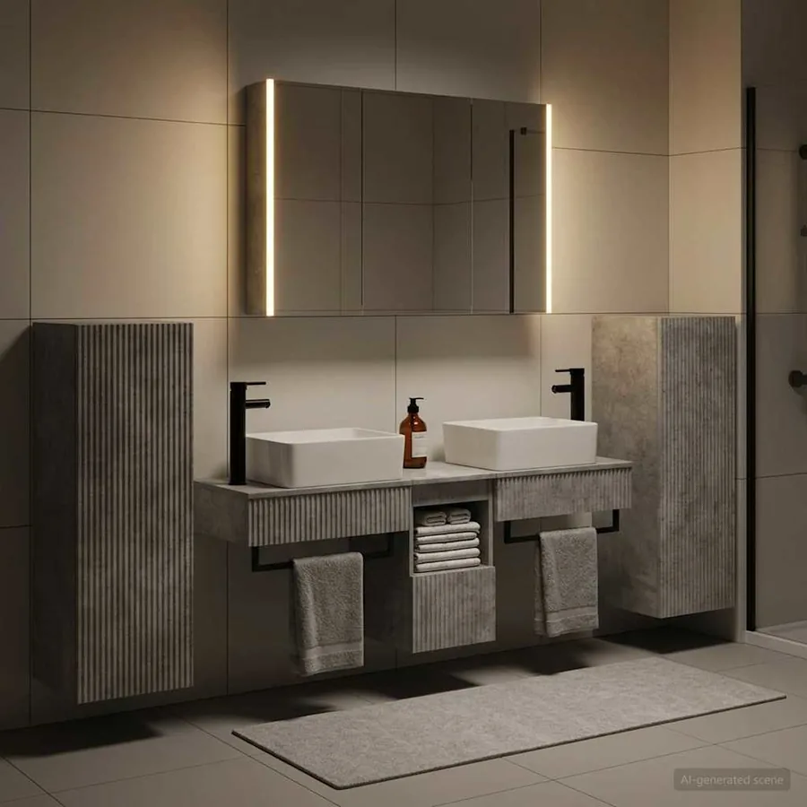 Ensemble de mobilier de salle de bain 6 pcs Gris béton - 4