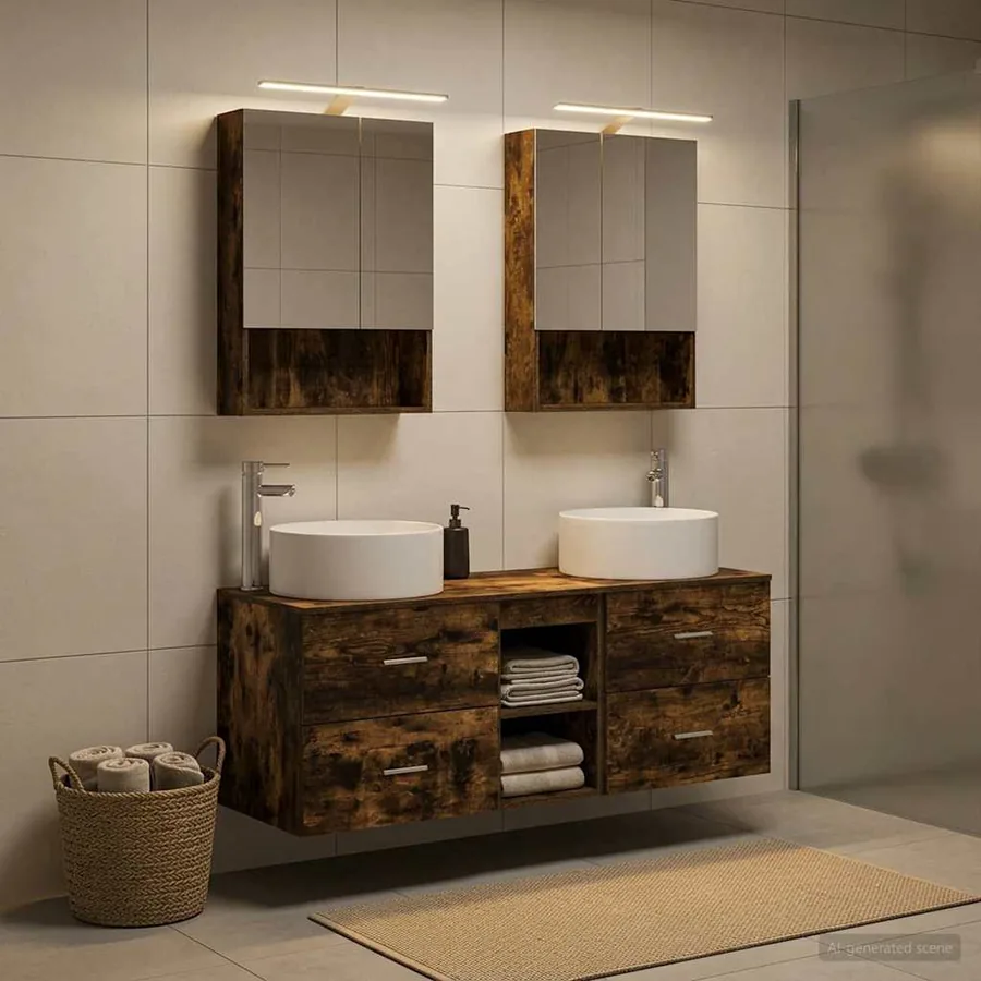 Ensemble de mobilier de salle de bain 5 pcs Chêne fumé