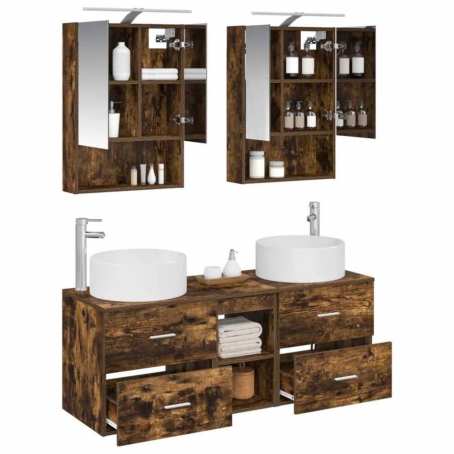 Ensemble de mobilier de salle de bain 5 pcs Chêne fumé - 3