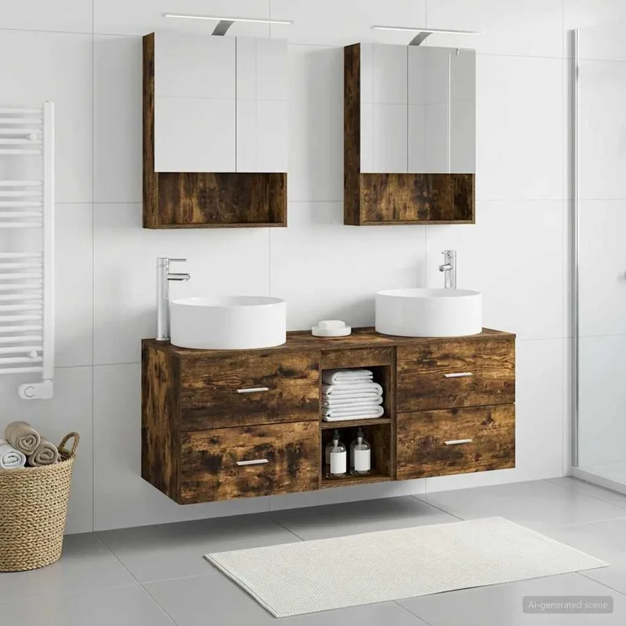 Ensemble de mobilier de salle de bain 5 pcs Chêne fumé - 4