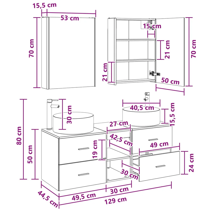 Ensemble de mobilier de salle de bain 5 pcs Chêne noir - 14