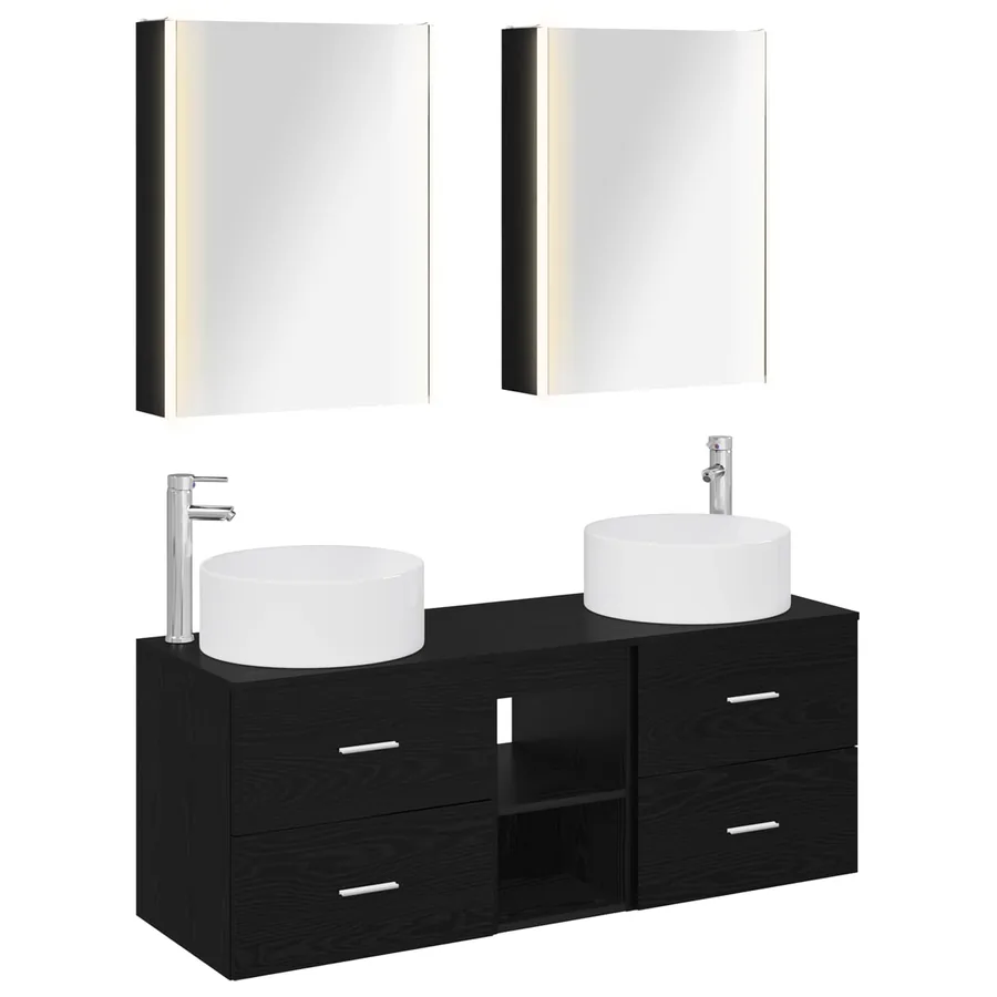 Ensemble de mobilier de salle de bain 5 pcs Chêne noir - 2