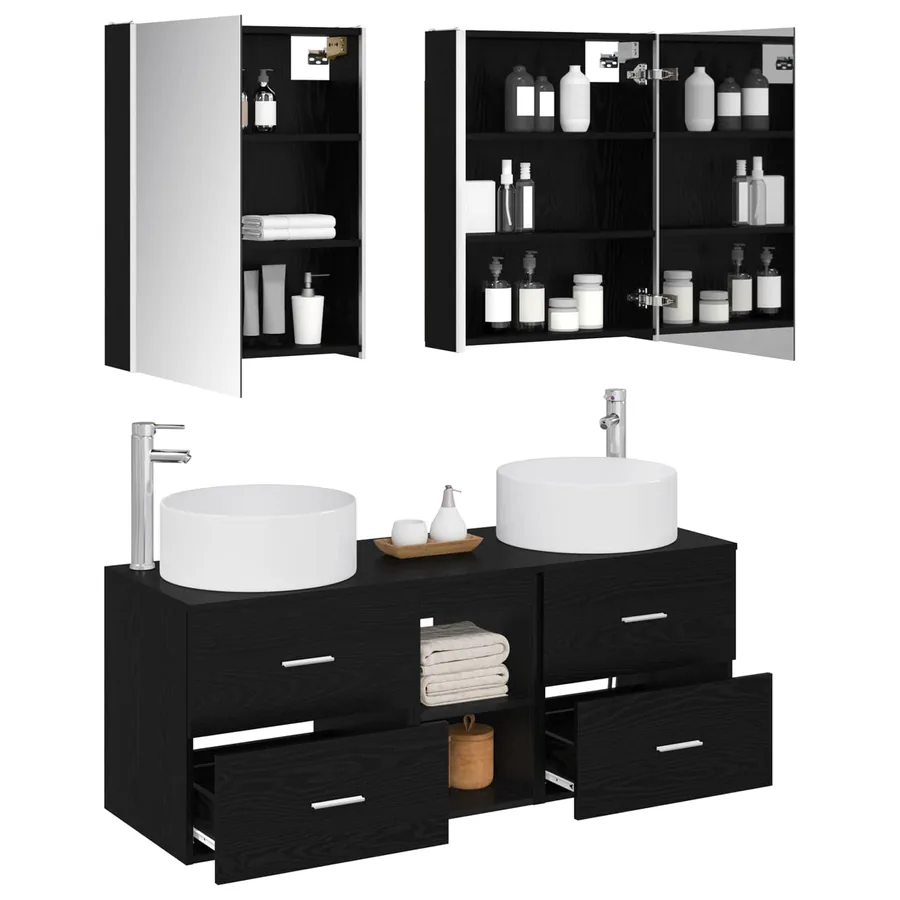 Ensemble de mobilier de salle de bain 5 pcs Chêne noir - 3