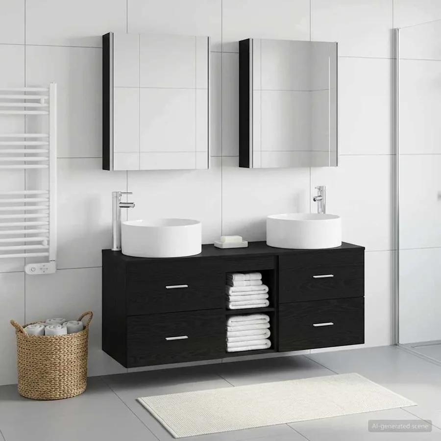 Ensemble de mobilier de salle de bain 5 pcs Chêne noir - 4