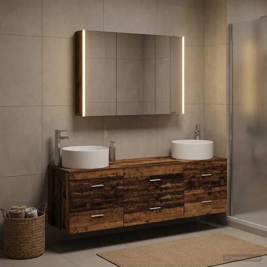 Ensemble de mobilier de salle de bain 4 pcs Bois ancien