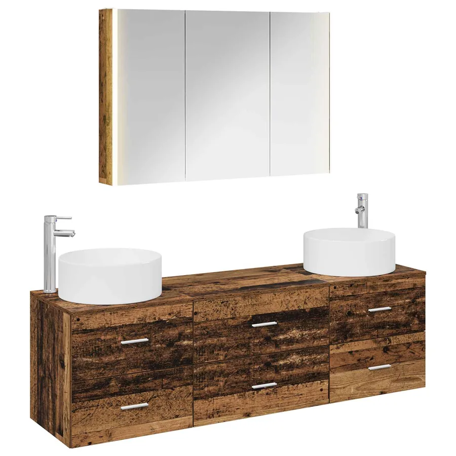 Ensemble de mobilier de salle de bain 4 pcs Bois ancien - 2