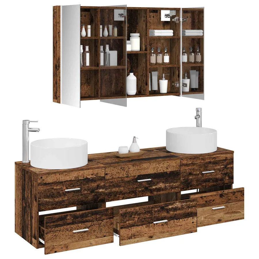 Ensemble de mobilier de salle de bain 4 pcs Bois ancien - 3