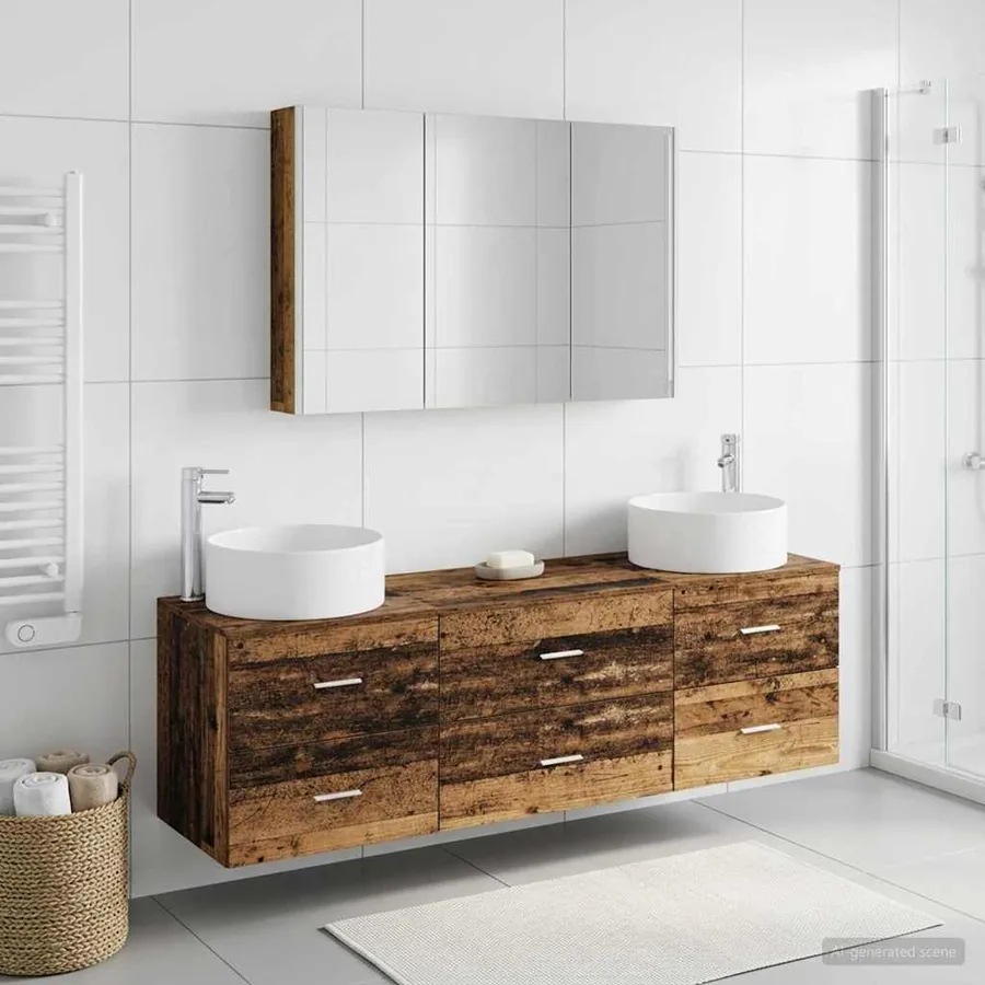 Ensemble de mobilier de salle de bain 4 pcs Bois ancien - 4