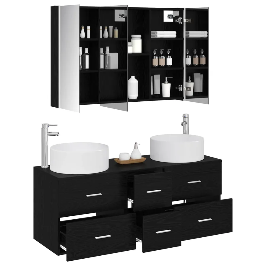 Ensemble de mobilier de salle de bain 4 pcs Chêne noir - 3