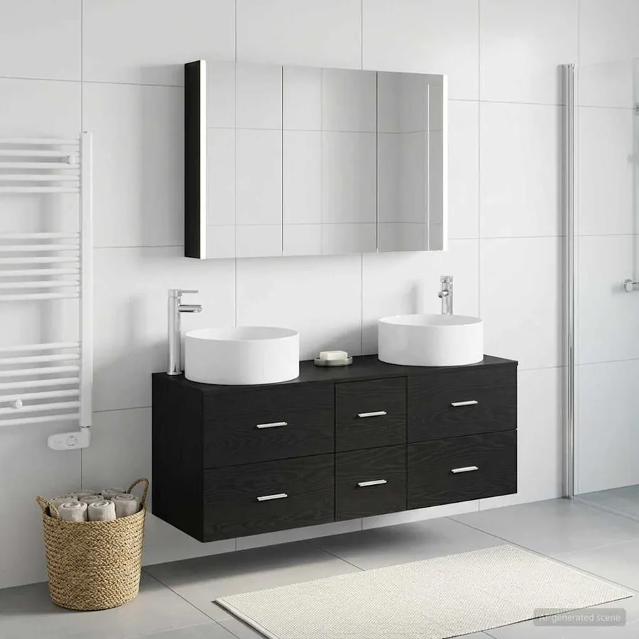 Ensemble de mobilier de salle de bain 4 pcs Chêne noir - 4