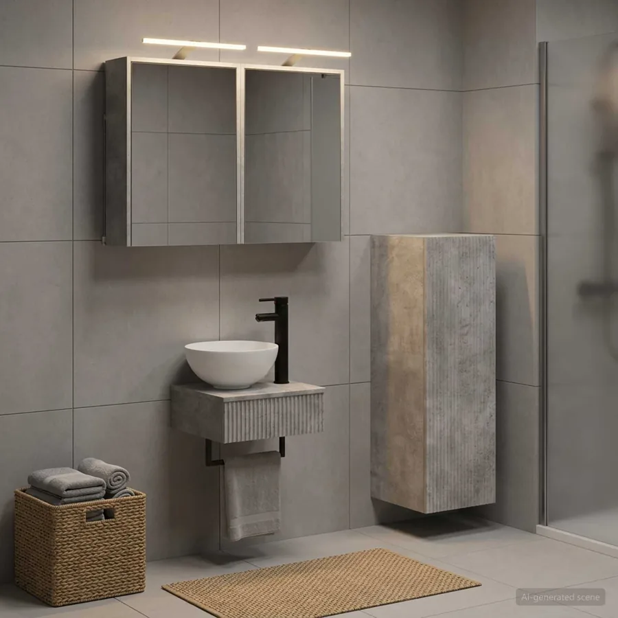 Ensemble d'armoire de salle de bain 4 pcs Gris béton