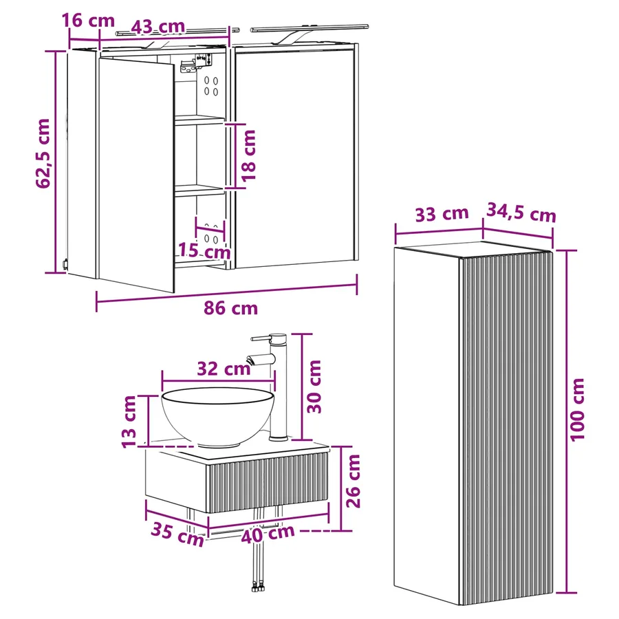 Ensemble d'armoire de salle de bain 4 pcs Gris béton - 12