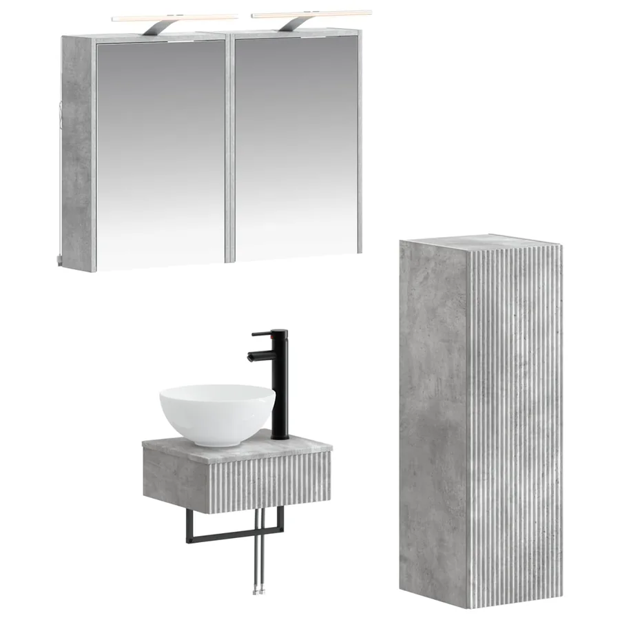 Ensemble d'armoire de salle de bain 4 pcs Gris béton - 2