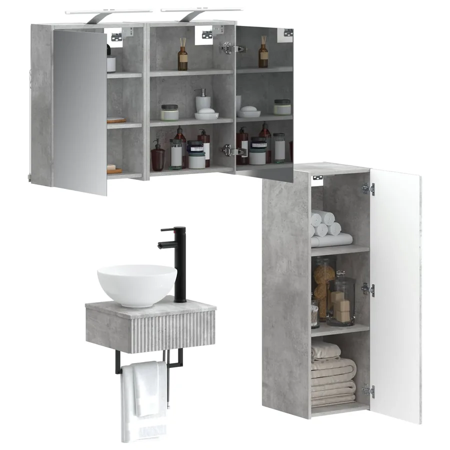 Ensemble d'armoire de salle de bain 4 pcs Gris béton - 3