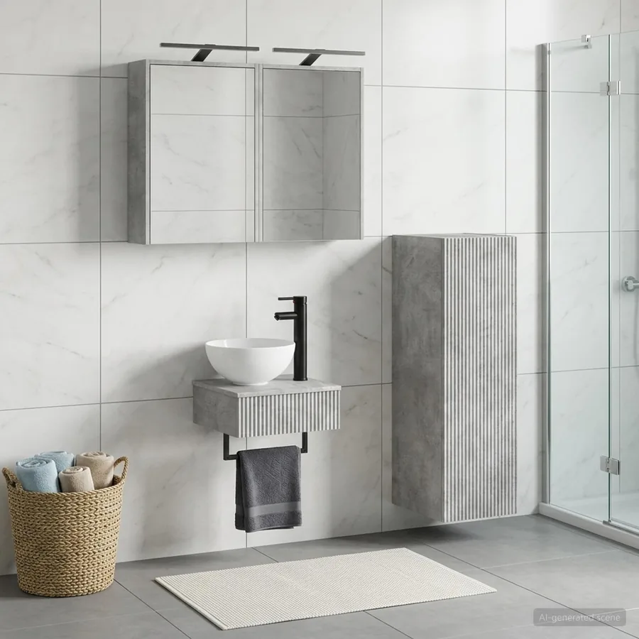 Ensemble d'armoire de salle de bain 4 pcs Gris béton - 4