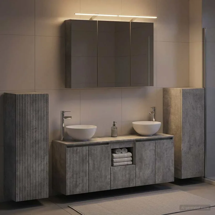 Ensemble de mobilier de salle de bain 6 pcs Gris béton
