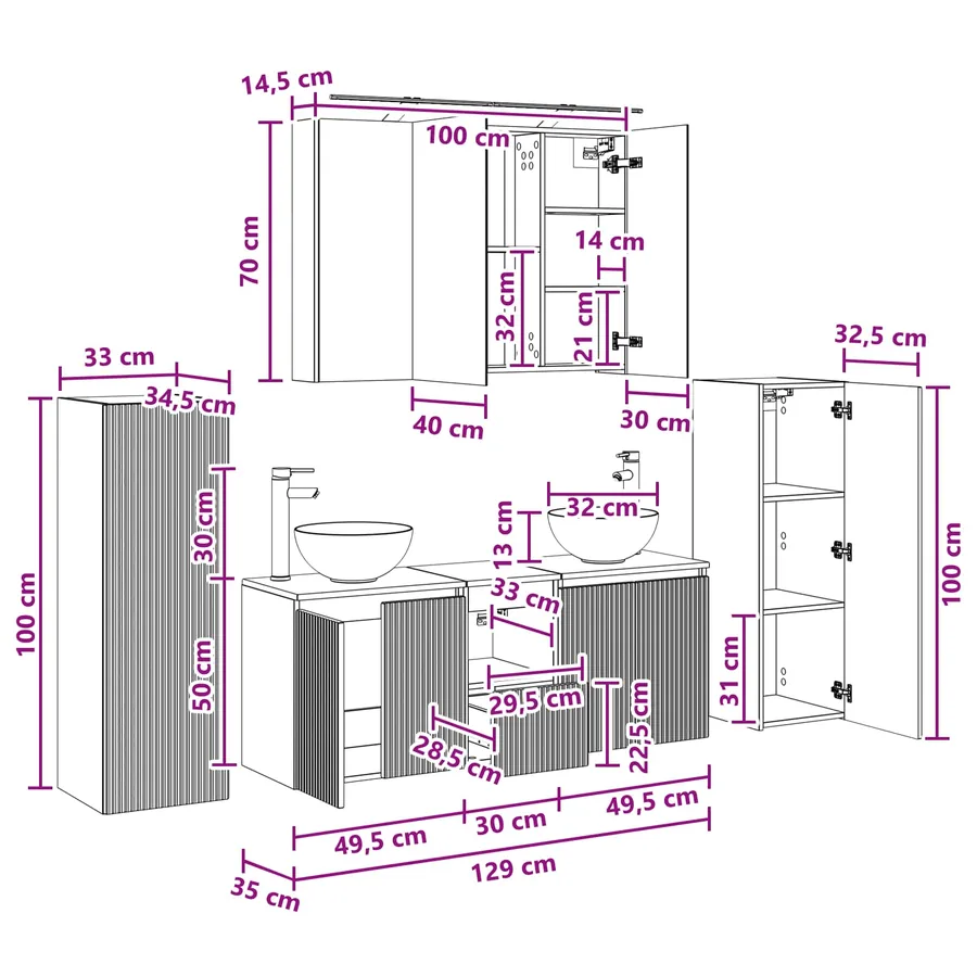 Ensemble de mobilier de salle de bain 6 pcs Gris béton - 16