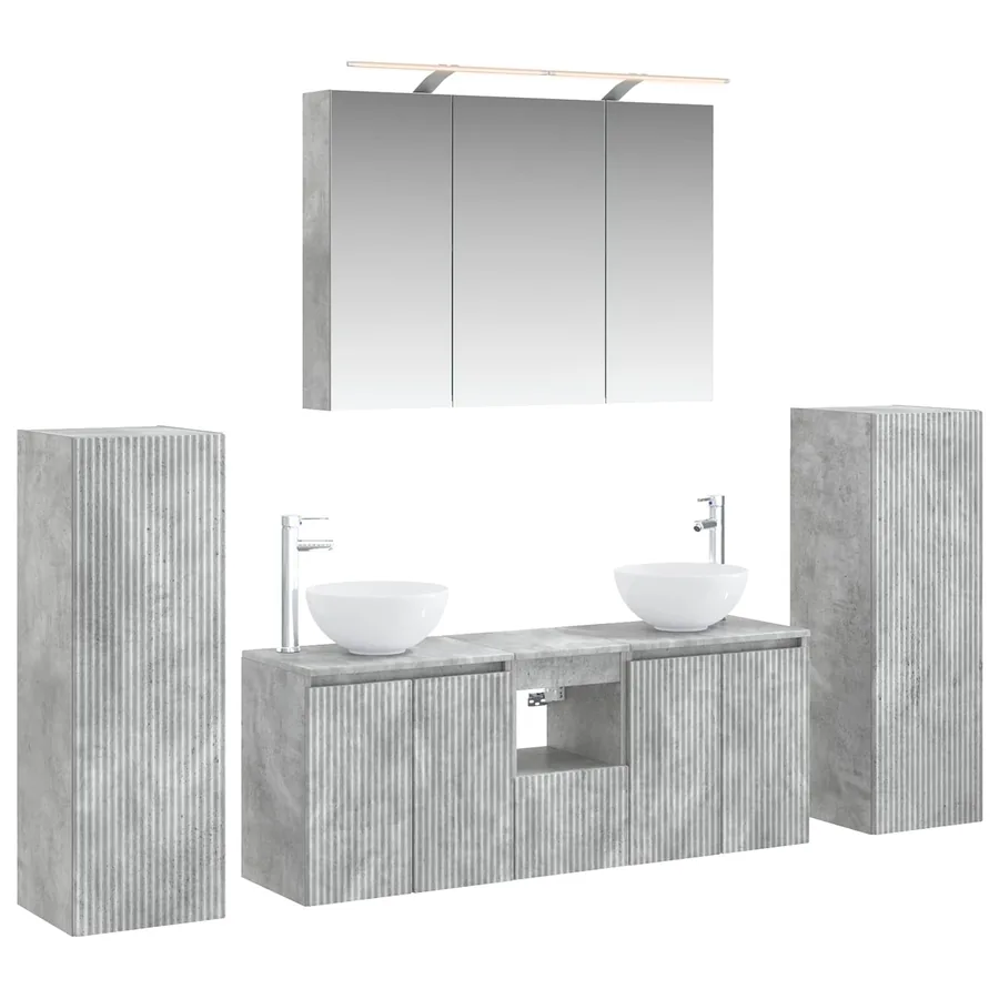Ensemble de mobilier de salle de bain 6 pcs Gris béton - 2
