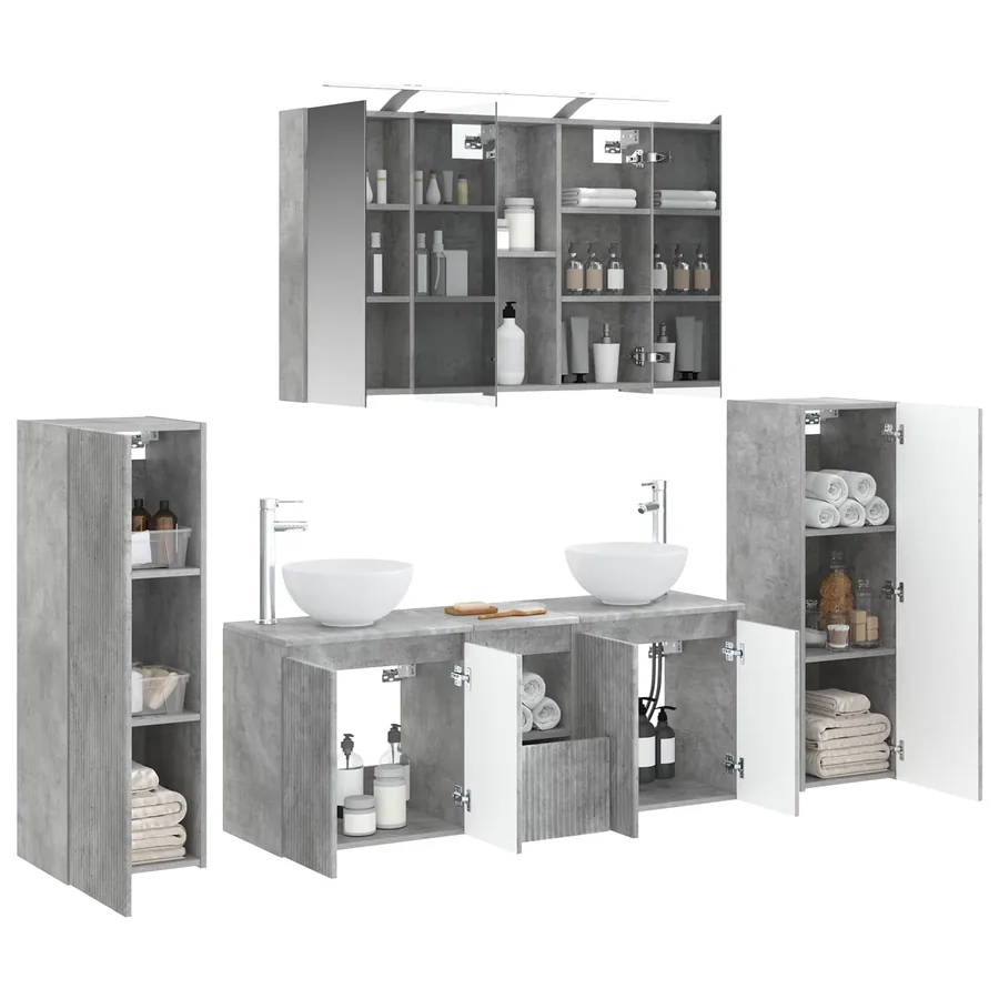 Ensemble de mobilier de salle de bain 6 pcs Gris béton - 3