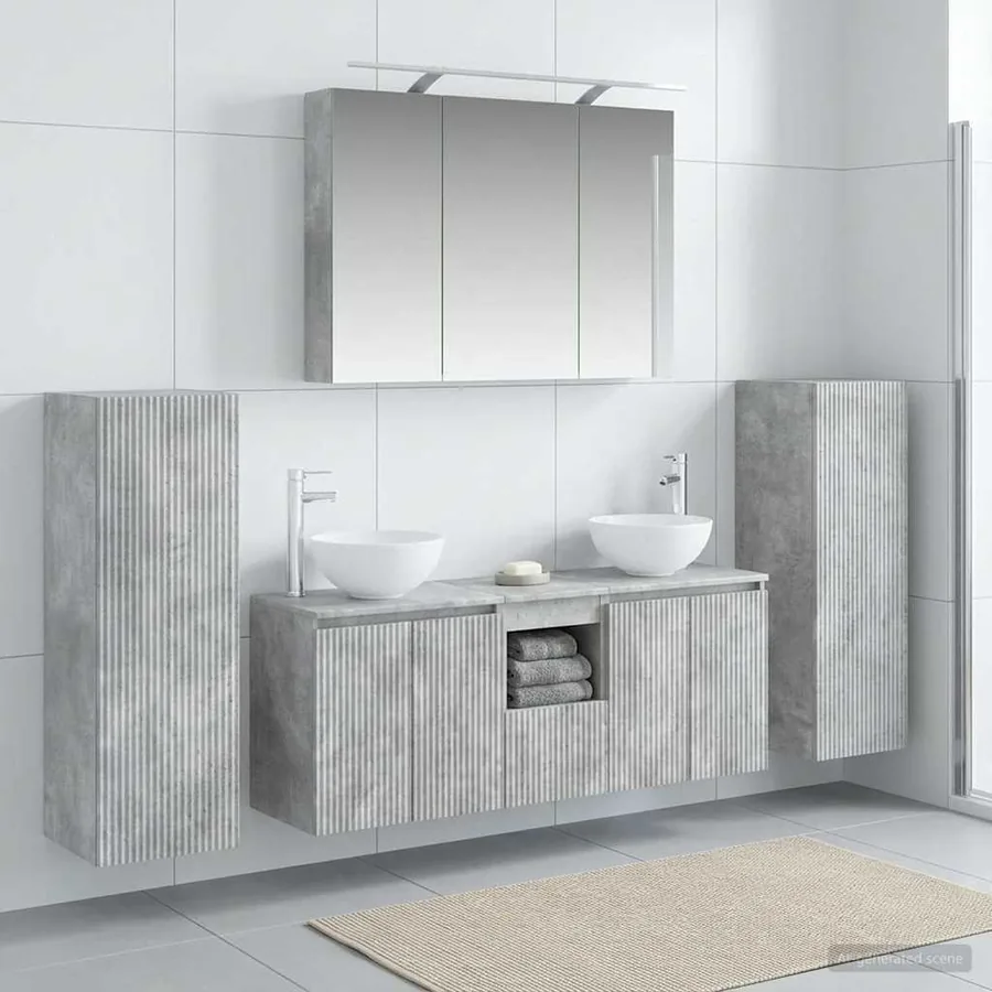 Ensemble de mobilier de salle de bain 6 pcs Gris béton - 4