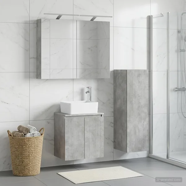 Ensemble de mobilier de salle de bain 4 pcs Gris béton