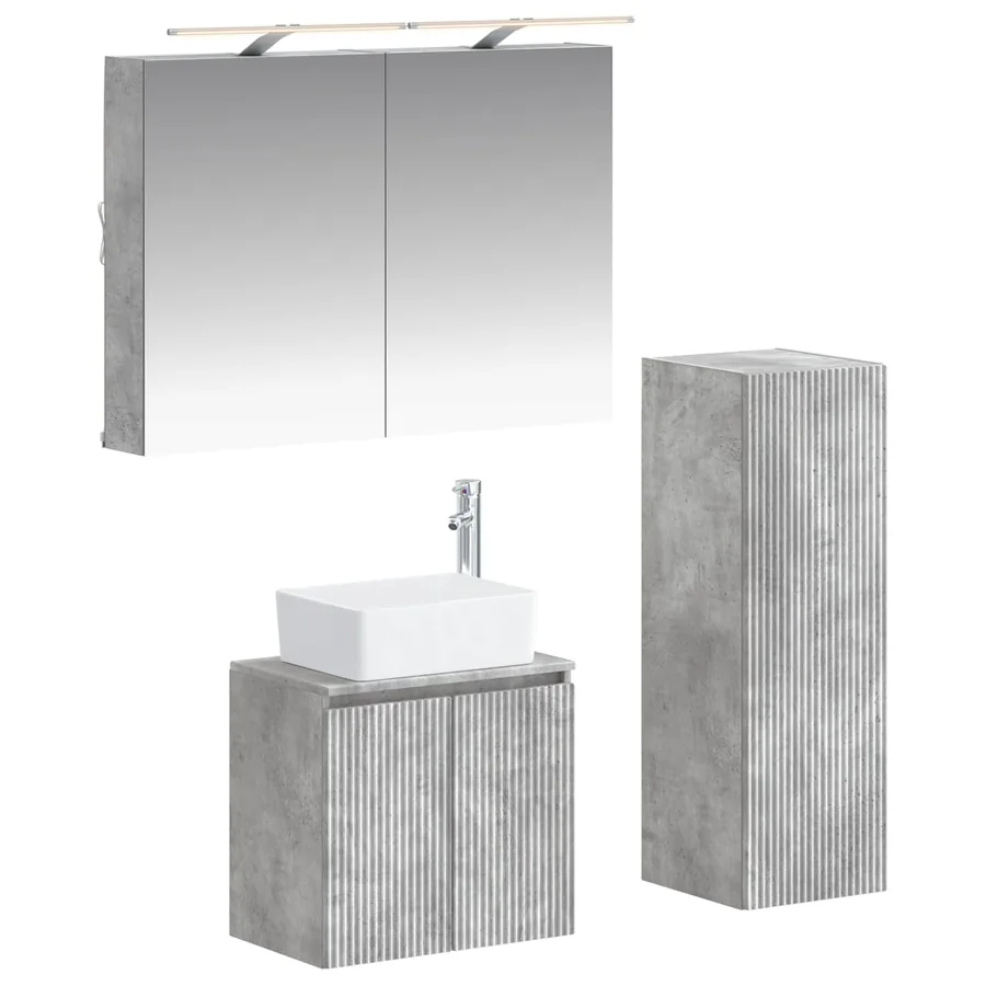 Ensemble de mobilier de salle de bain 4 pcs Gris béton - 2
