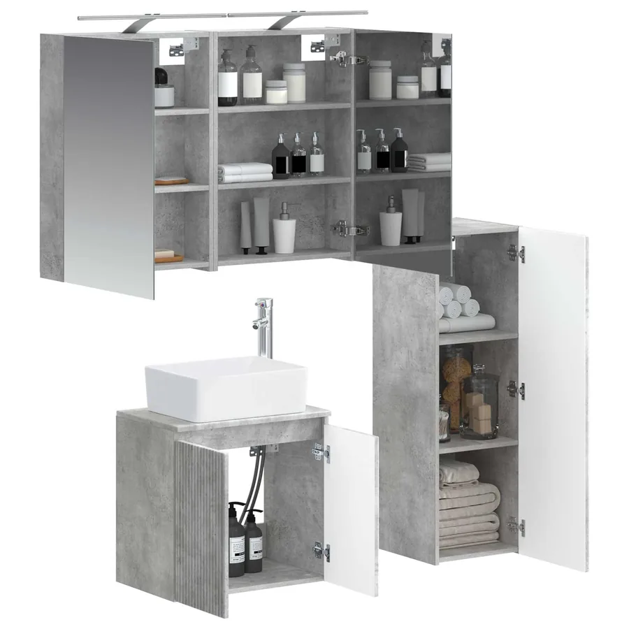 Ensemble de mobilier de salle de bain 4 pcs Gris béton - 3