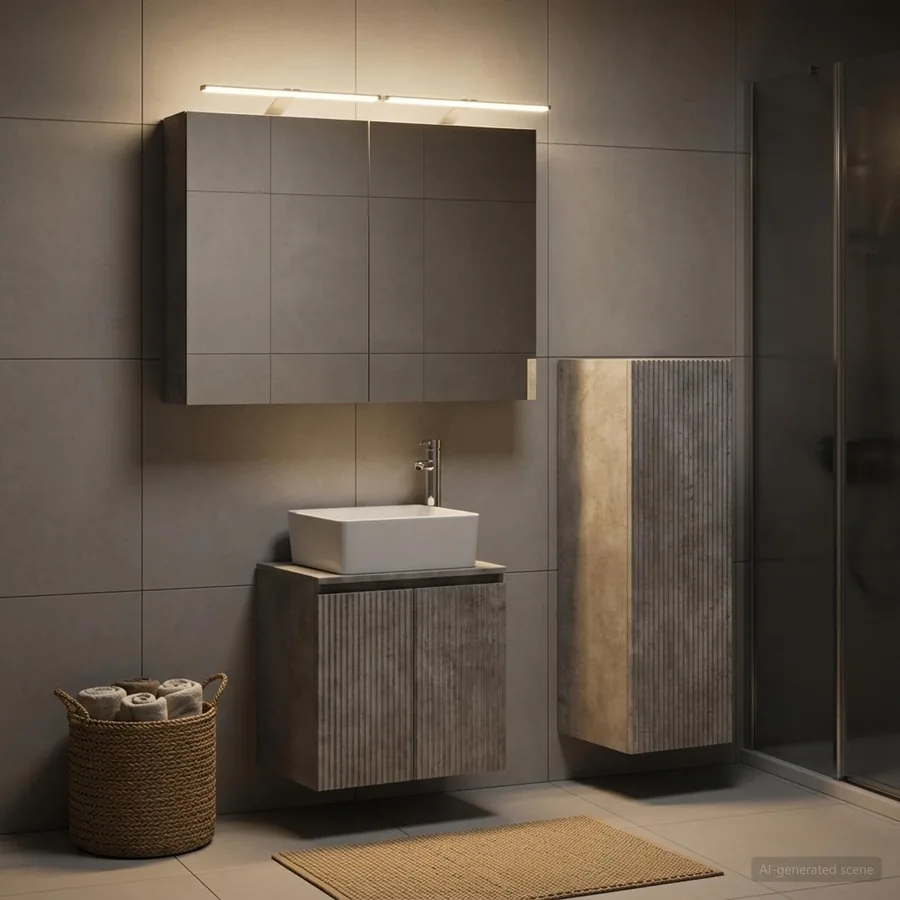 Ensemble de mobilier de salle de bain 4 pcs Gris béton - 4