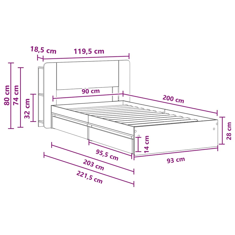 Cadre de lit avec rangement Chêne Sonoma 90 x 200 cm - 8