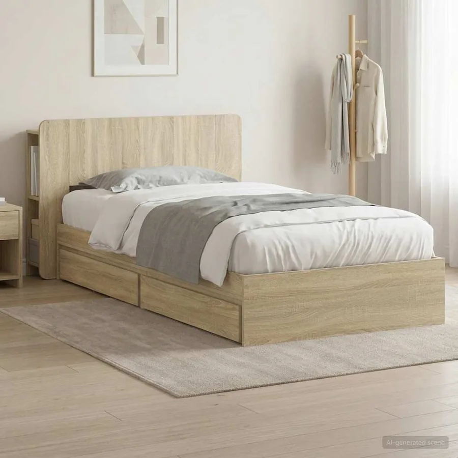 Cadre de lit avec rangement Chêne Sonoma 90 x 190 cm