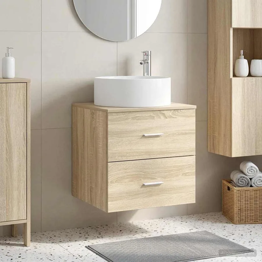 Vanité de lavabo mural Chêne Sonoma 49,5 x 44,5 x 65,5 cm