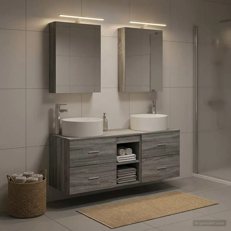 Ensemble de mobilier de salle de bain 5 pcs Sonoma gris