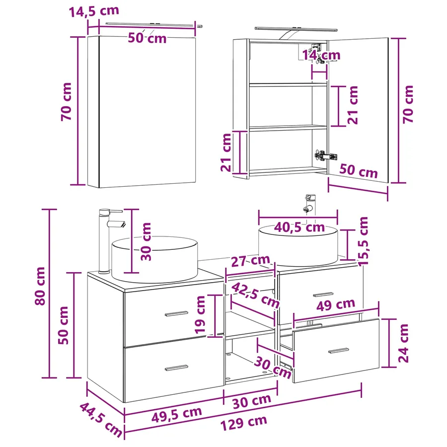Ensemble de mobilier de salle de bain 5 pcs Sonoma gris - 14